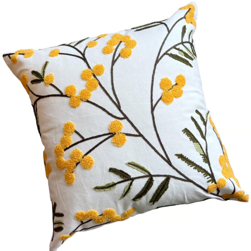 Elysia Kussenhoes - Microvezel, Geborduurde Gele Bloemen 0