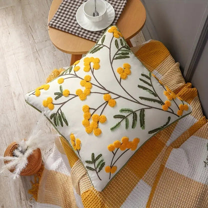 Elysia Kussenhoes - Microvezel, Geborduurde Gele Bloemen 4