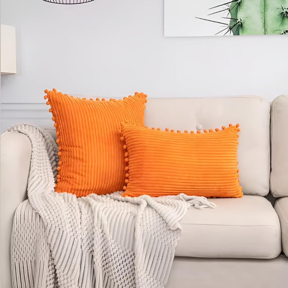 Elysia Kussenhoes 50x50 - Geribbelde Pluche met Pomponaccenten 4