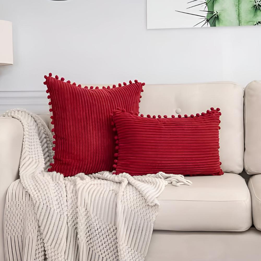 Elysia Kussenhoes 50x50 - Geribbelde Pluche met Pomponaccenten 5