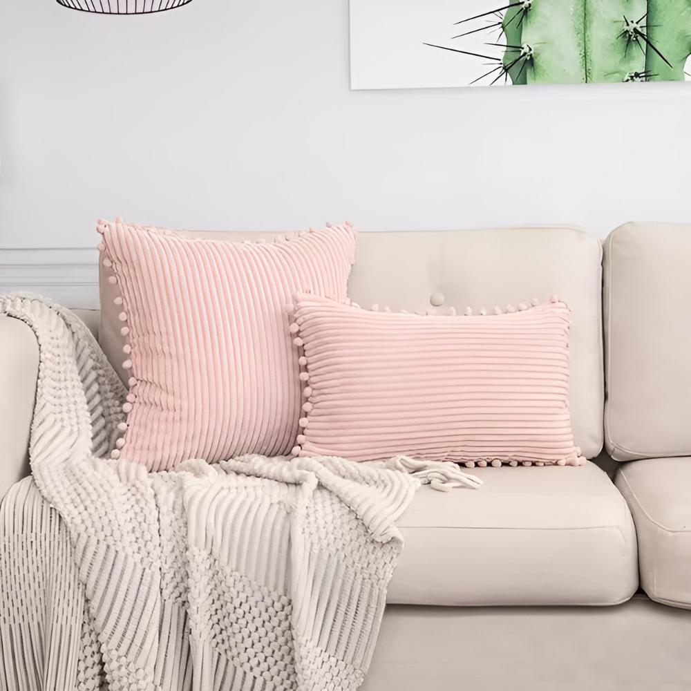 Elysia Kussenhoes 50x50 - Geribbelde Pluche met Pomponaccenten 6