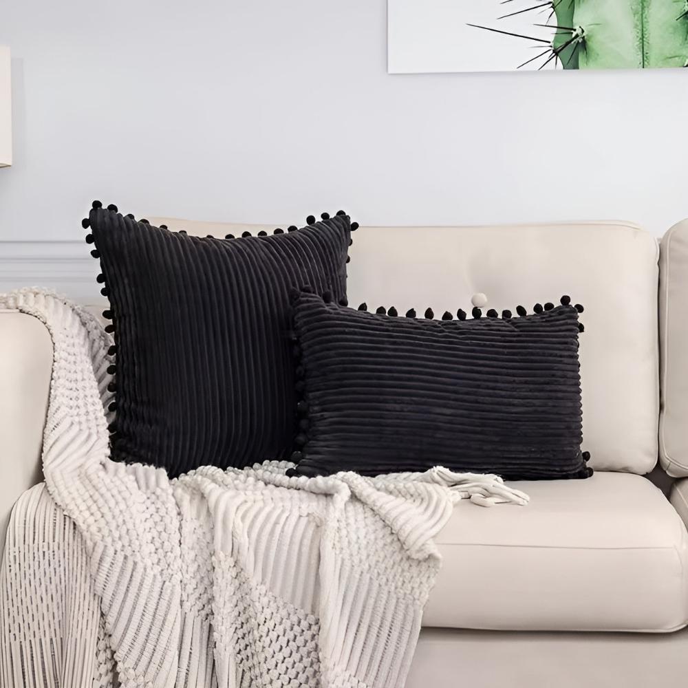 Elysia Kussenhoes 50x50 - Geribbelde Pluche met Pomponaccenten 7