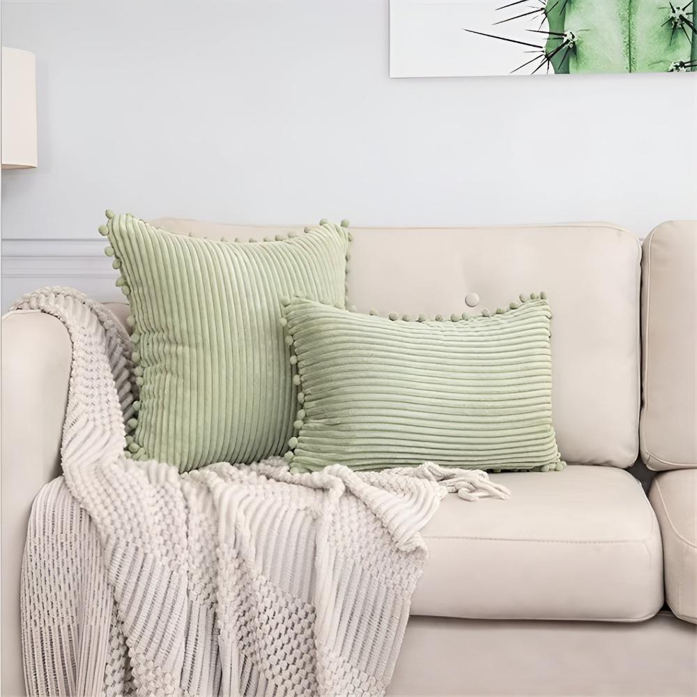 Elysia Kussenhoes 50x50 - Geribbelde Pluche met Pomponaccenten 8