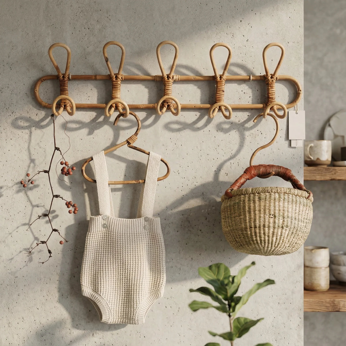 Elysia Wandhaak - Handgevlochten Rotan, Organisch Design 1