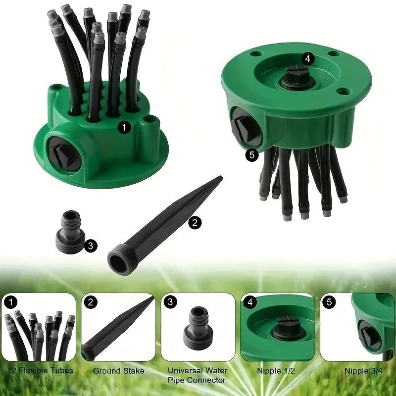 AquaMulti360™ – Automatische 360° Meerkopsproeier – Grote Tuin Bewatering