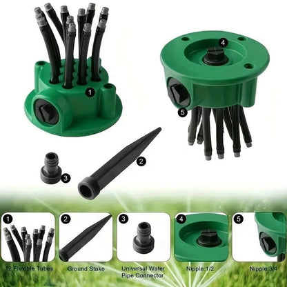 AquaMulti360™ – Automatische 360° Meerkopsproeier – Grote Tuin Bewatering
