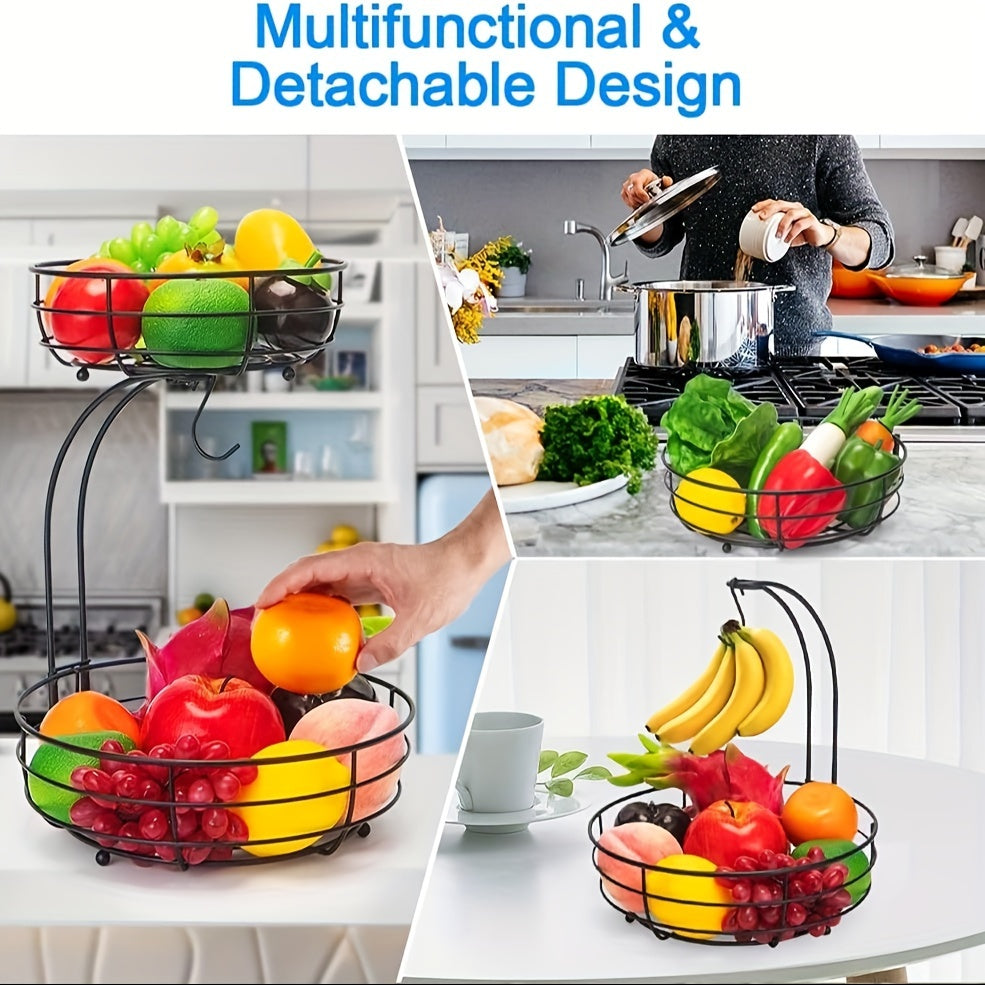 Fiora Fruitmand - 2-Laags Metaal met Bananenhouder 1