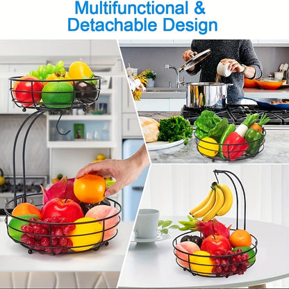 Fiora Fruitmand - 2-Laags Metaal met Bananenhouder 1
