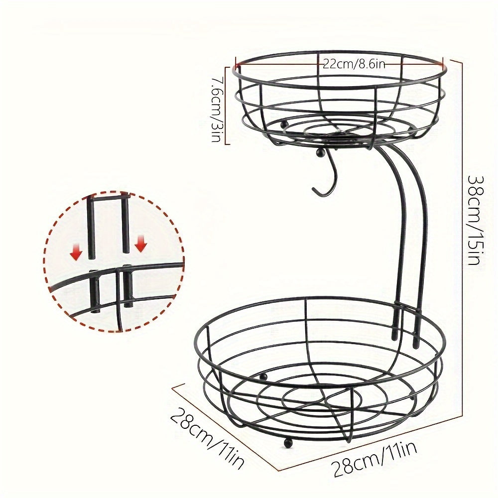 Fiora Fruitmand - 2-Laags Metaal met Bananenhouder 4