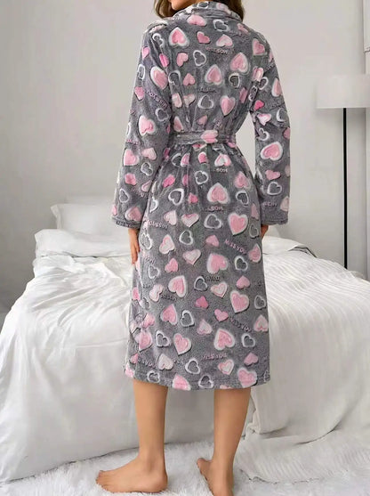 Flanellen Badjas Dames Lang - Zacht Warm Ochtendjas met Verstelbare Ceintuur, Comfortabele Loungewear 1