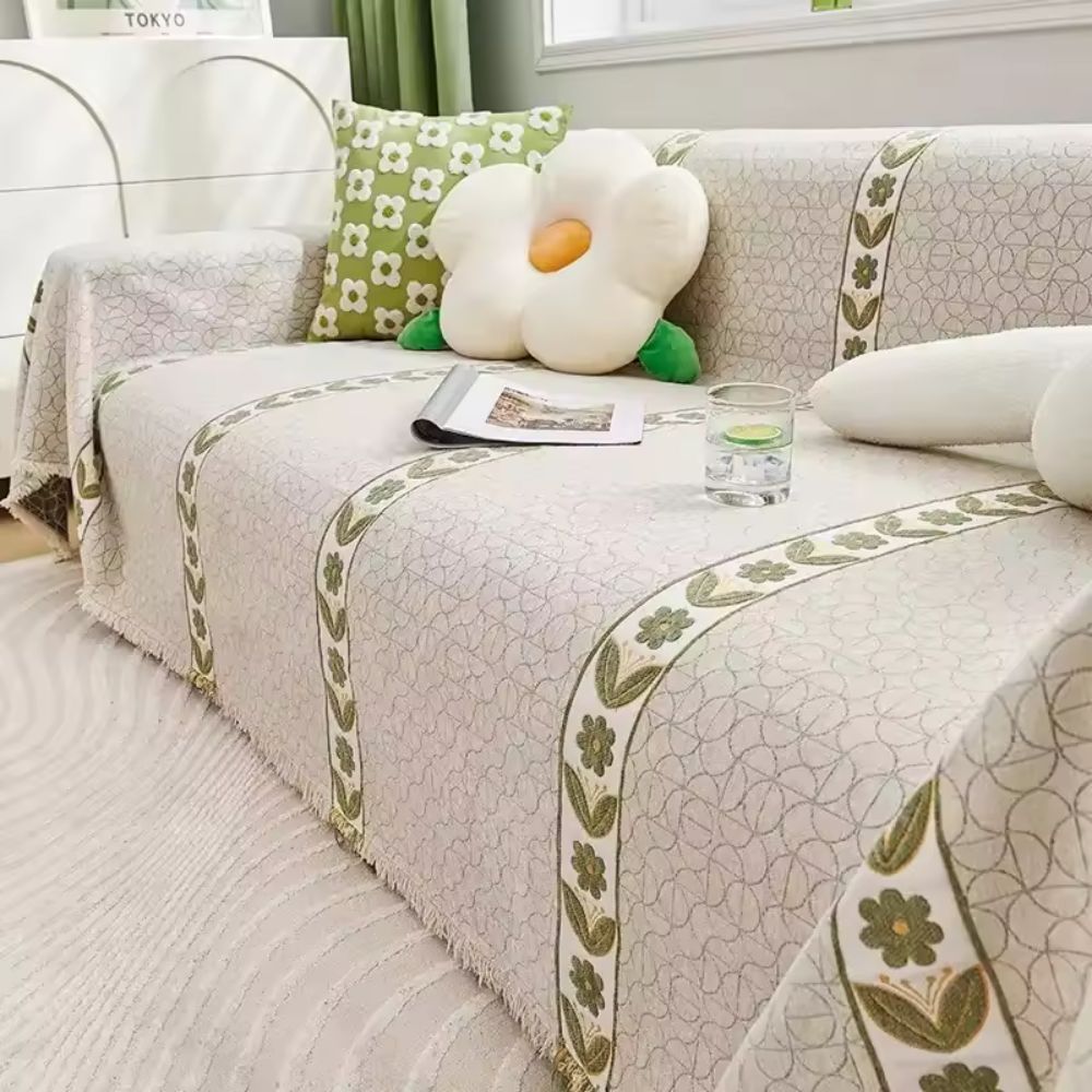 Flora Bankhoes - Premium Chenille, Bladpatroon 8