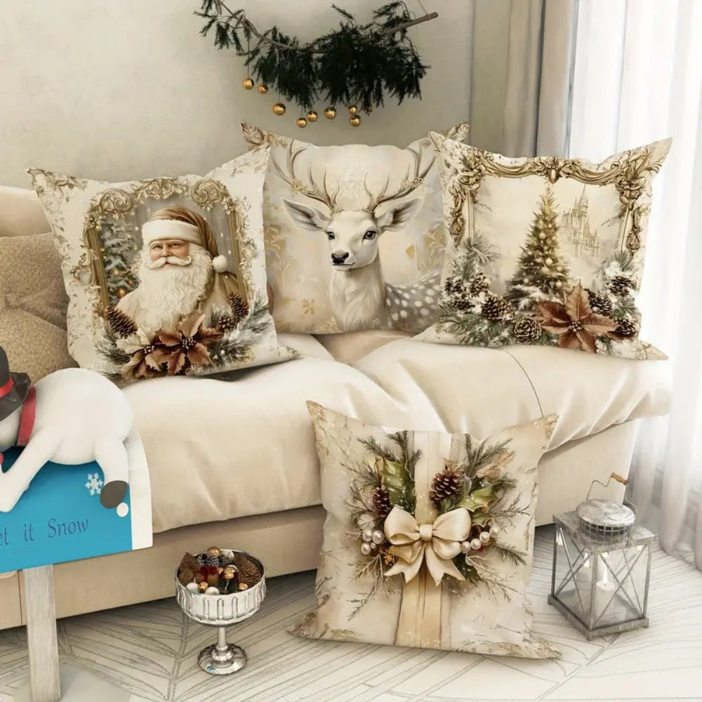 Gala Kussenhoes - Fluweel, Gouden Kerstmotieven 1