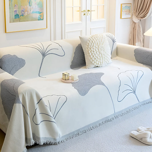 Ginkgo Bankhoes voor Hoekbank - Premium Chenille, Elegant Ginkgo-Patroon 0