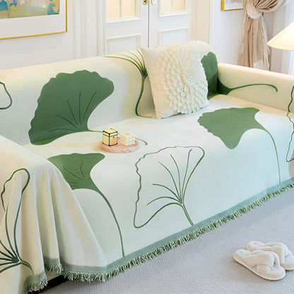Ginkgo Bankhoes voor Hoekbank - Premium Chenille, Elegant Ginkgo-Patroon 1