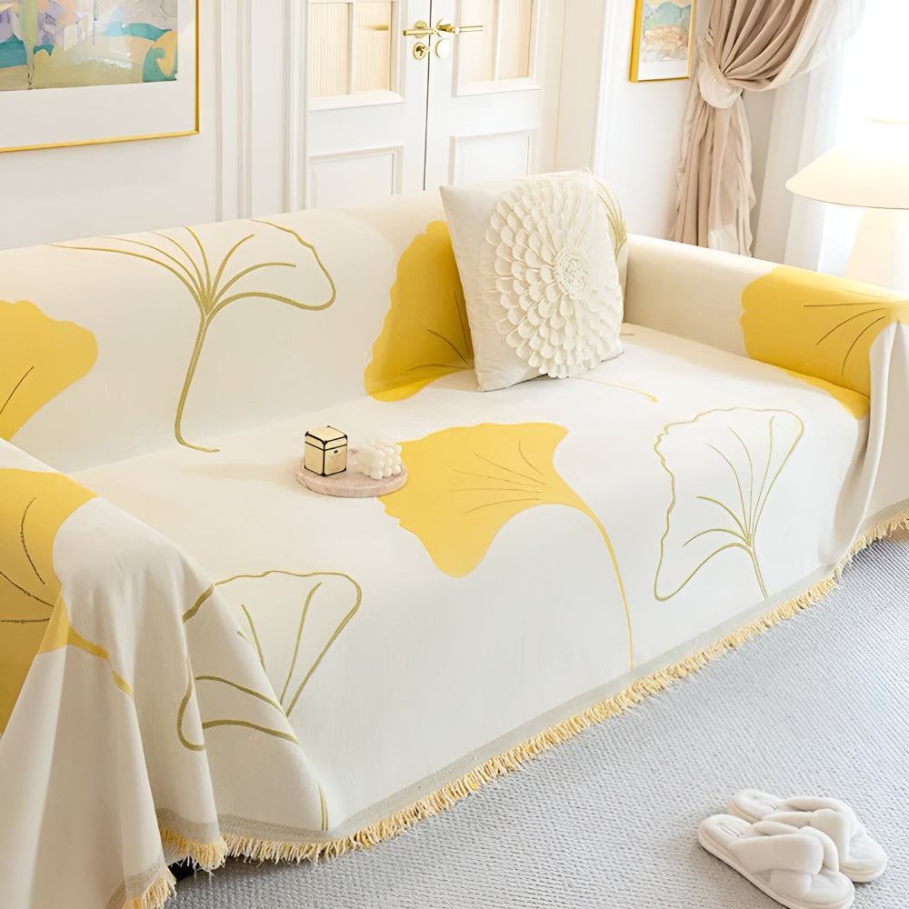 Ginkgo Bankhoes voor Hoekbank - Premium Chenille, Elegant Ginkgo-Patroon 2