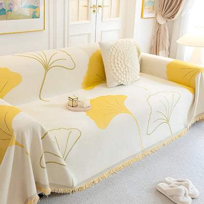 Ginkgo Bankhoes voor Hoekbank - Premium Chenille, Elegant Ginkgo-Patroon 2