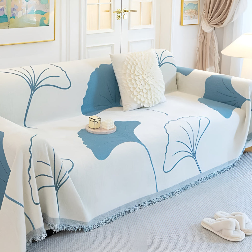 Ginkgo Bankhoes voor Hoekbank - Premium Chenille, Elegant Ginkgo-Patroon 4