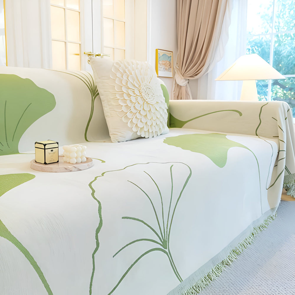 Ginkgo Bankhoes voor Hoekbank - Premium Chenille, Elegant Ginkgo-Patroon 8