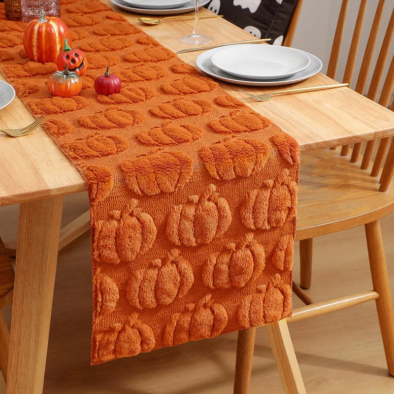 Glenver Tafelloper - Getuft Textiel met Pompoen en Spook Motief 5