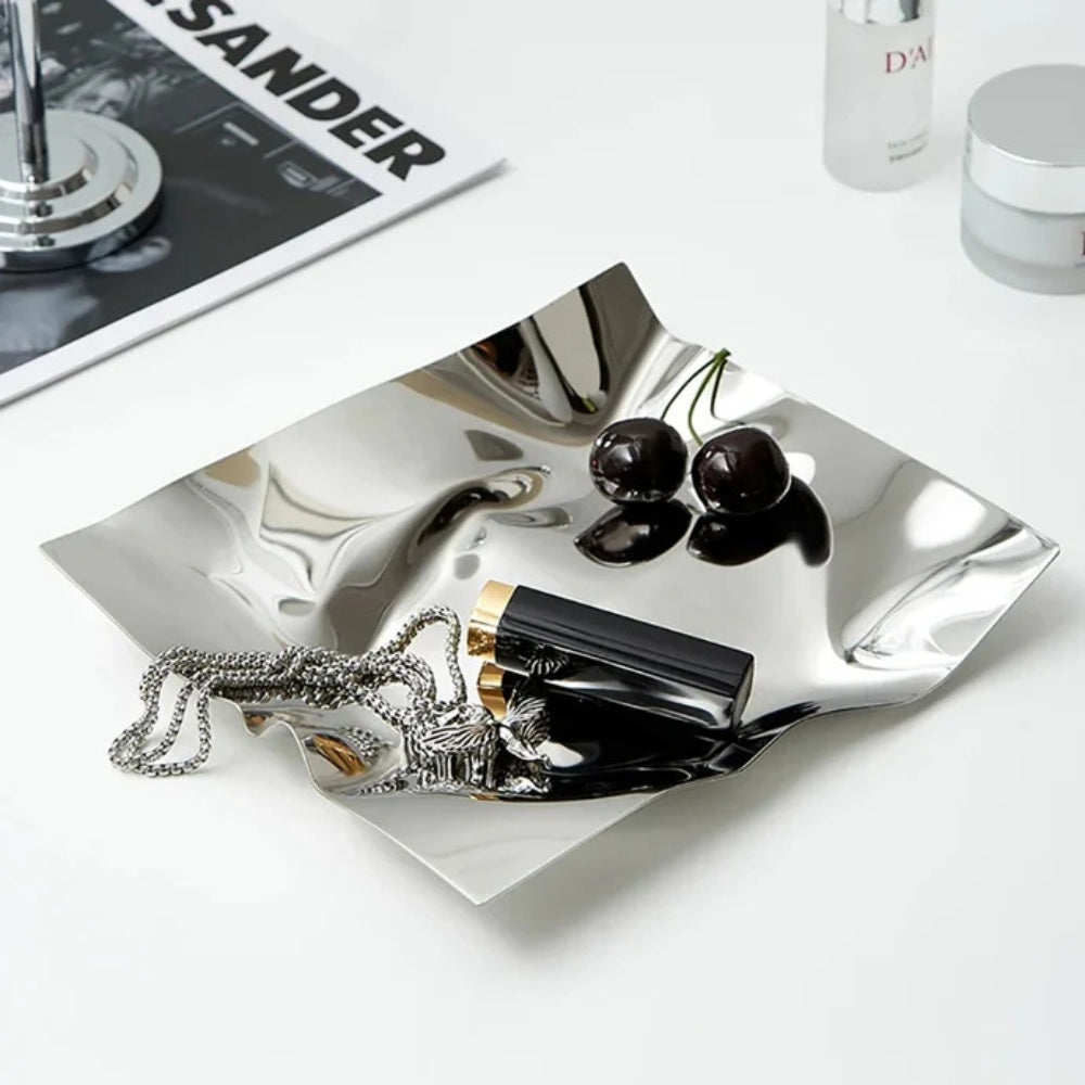 Glimma Dienblad - Gerimpeld Roestvrij Staal, Moderne Luxe Decoratie 1