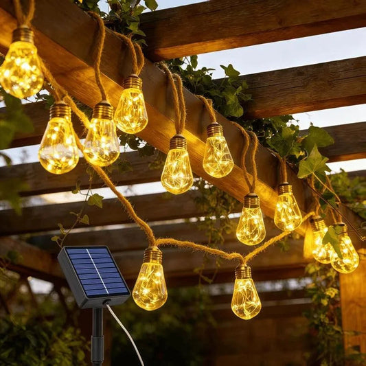 GlowHemp Solar String Lights - Natuurlijk Henneptouw, Weerbestendig 0
