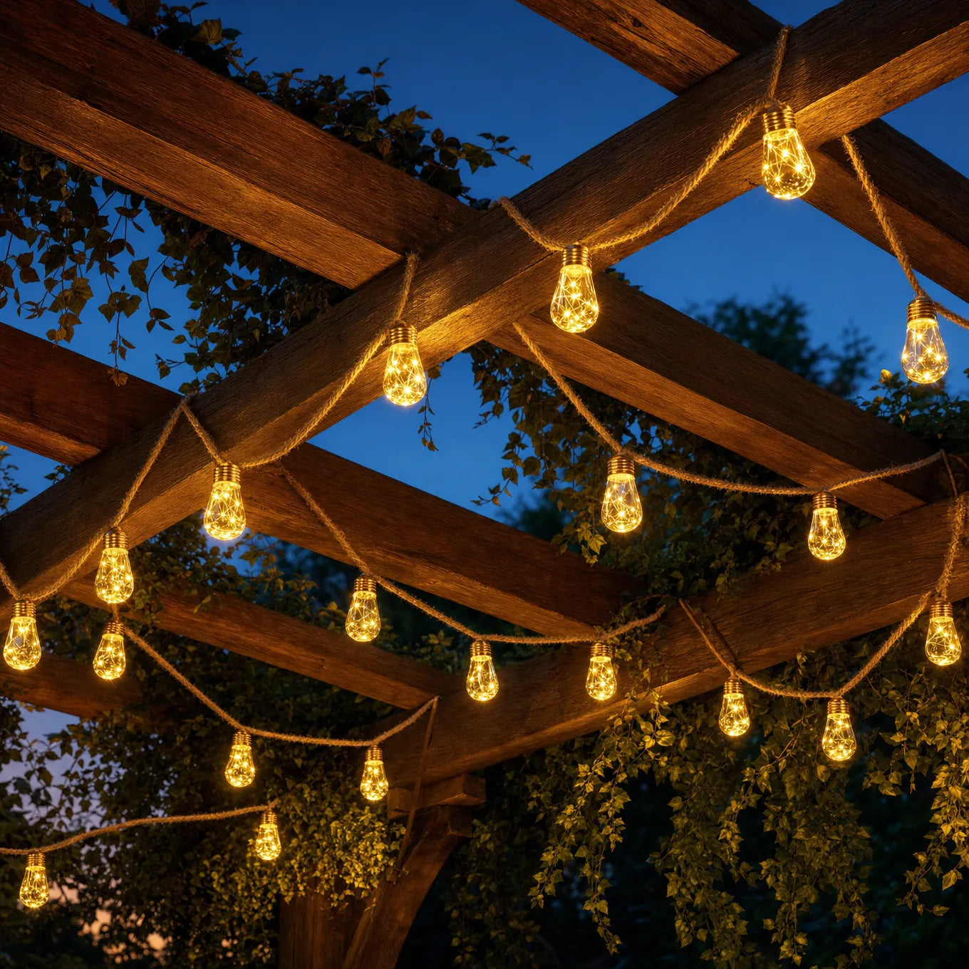 GlowHemp Solar String Lights - Natuurlijk Henneptouw, Weerbestendig 1