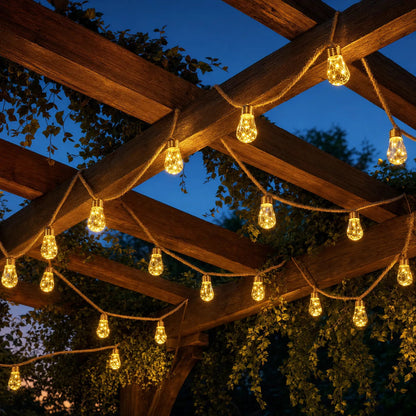 GlowHemp Solar String Lights - Natuurlijk Henneptouw, Weerbestendig 1