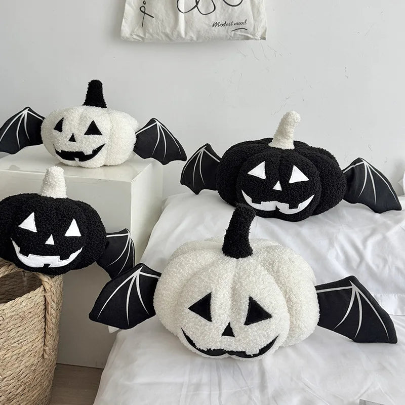 Hallowin Pompoenkussen - Pluche Fleece, Zwart-Wit Gothic Design 0