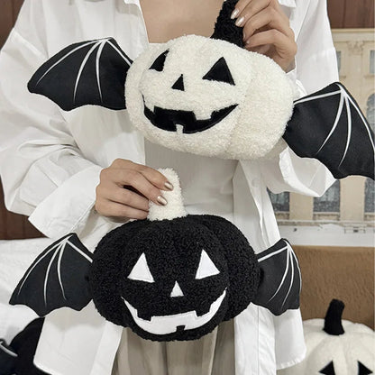 Hallowin Pompoenkussen - Pluche Fleece, Zwart-Wit Gothic Design 2