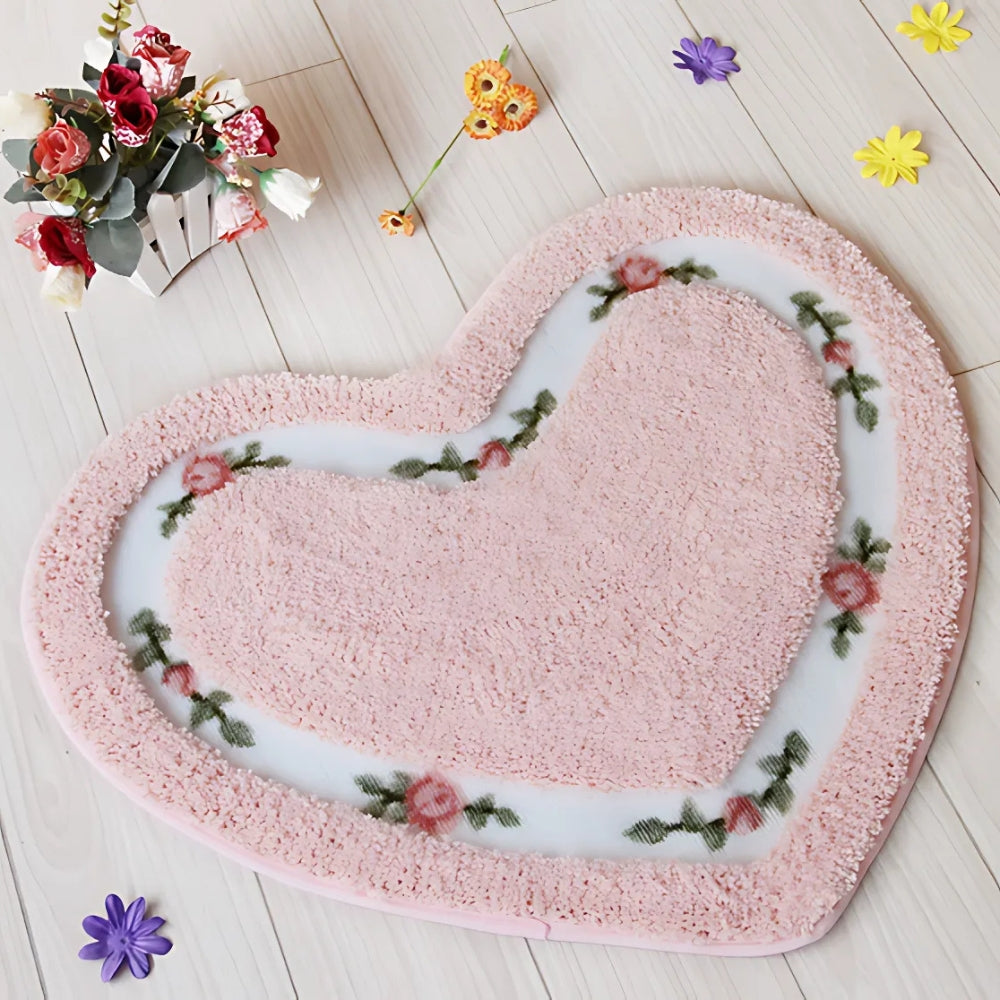 Harmonia Badmat - Antislip Microvezel Hartvormig met Bloemen 0