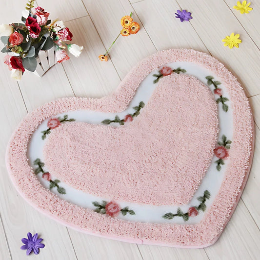 Harmonia Badmat - Antislip Microvezel Hartvormig met Bloemen 0