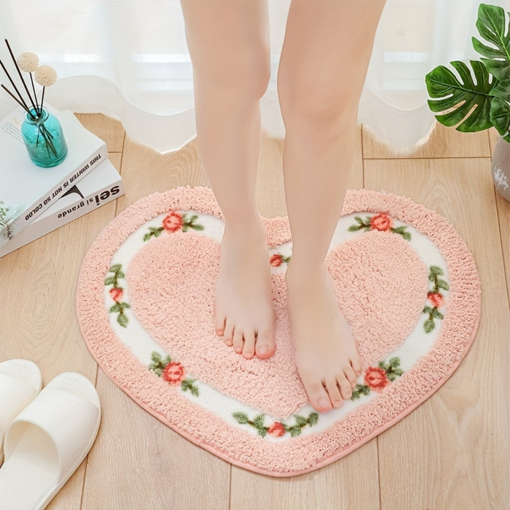 Harmonia Badmat - Antislip Microvezel Hartvormig met Bloemen 1