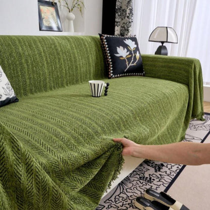 HerringChenille™ – Antislip Chenille Bankcover met Kwastjes – Luxe Bescherming Voor Banken