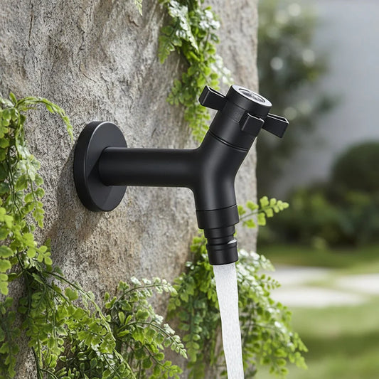 WallFlow™ – RVS Wandkraan Mat Zwart – Keuken & Buiten Kraan