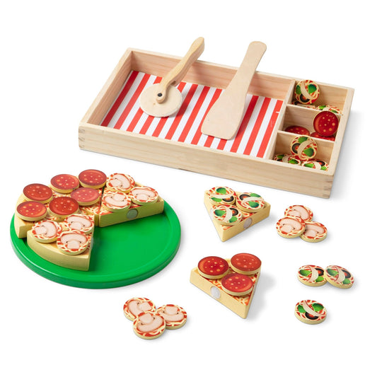 PepperPlay™ – Houten Pizza Snijset – 54-delige Speelkeuken met Klittenband