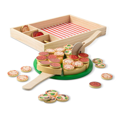 PepperPlay™ – Houten Pizza Snijset – 54-delige Speelkeuken met Klittenband