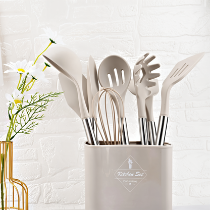 SilicoSteelChef™ – 12-Delige Siliconen Keukengerei Set – Hittebestendige Kookhulpen Set