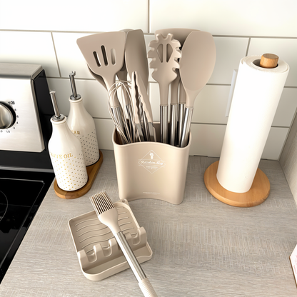 SilicoSteelChef™ – 12-Delige Siliconen Keukengerei Set – Hittebestendige Kookhulpen Set