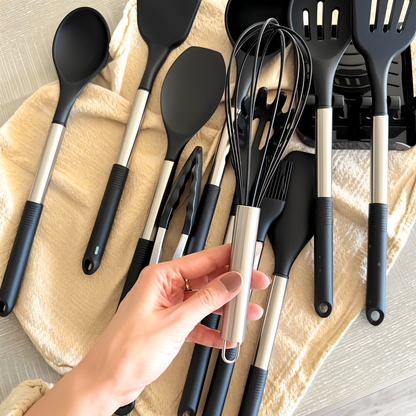 SilicoSteelChef™ – 12-Delige Siliconen Keukengerei Set – Hittebestendige Kookhulpen Set