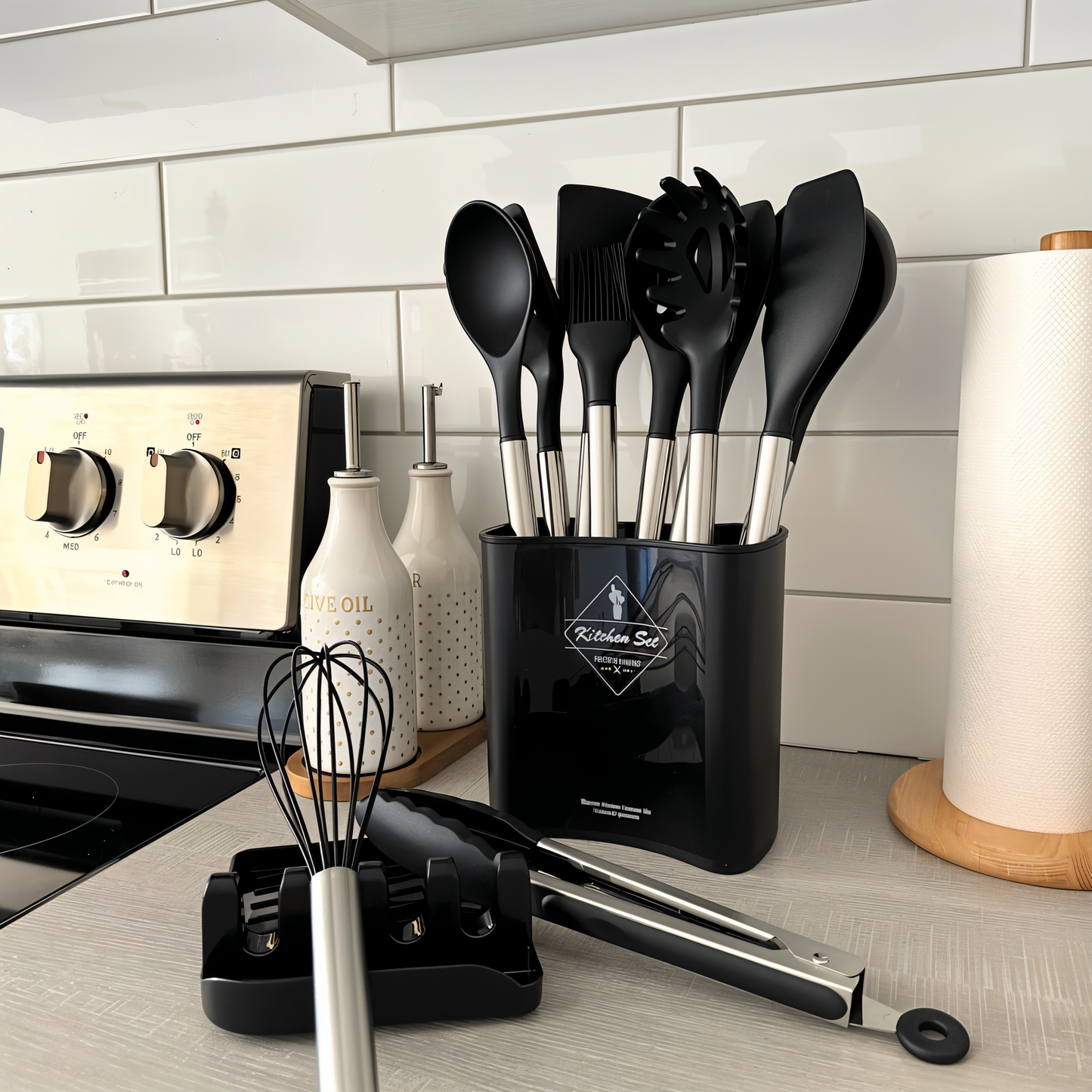 SilicoSteelChef™ – 12-Delige Siliconen Keukengerei Set – Hittebestendige Kookhulpen Set