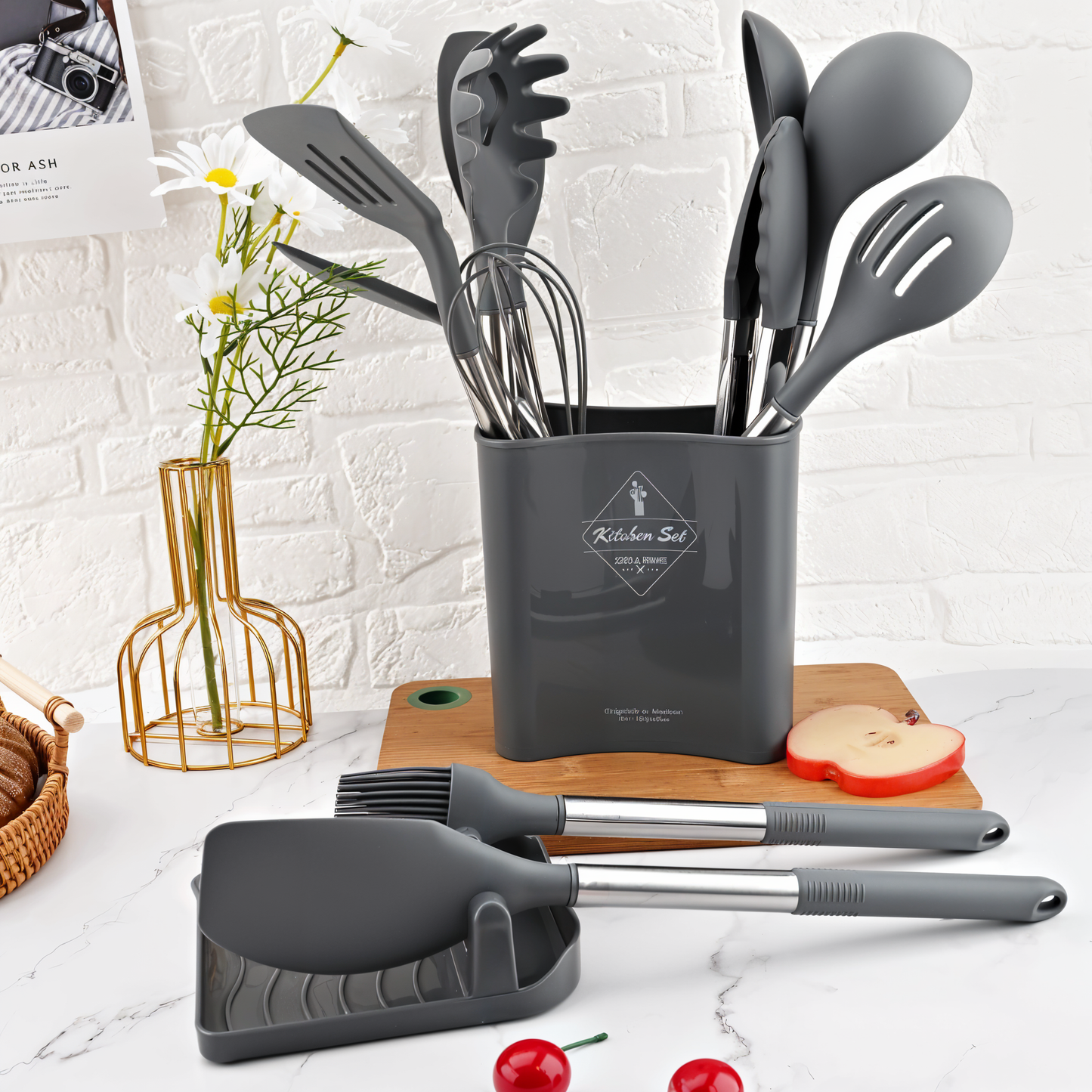 SilicoSteelChef™ – 12-Delige Siliconen Keukengerei Set – Hittebestendige Kookhulpen Set