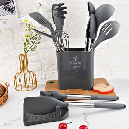 SilicoSteelChef™ – 12-Delige Siliconen Keukengerei Set – Hittebestendige Kookhulpen Set
