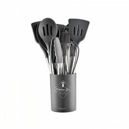 SilicoSteelChef™ – 12-Delige Siliconen Keukengerei Set – Hittebestendige Kookhulpen Set