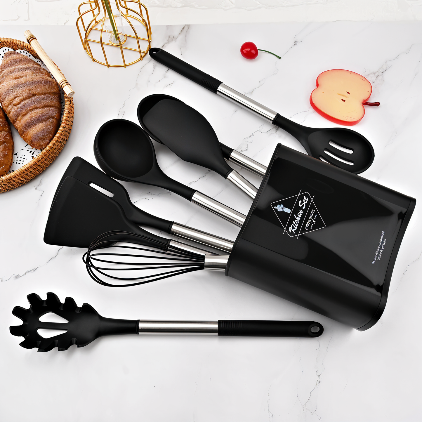 SilicoSteelChef™ – 12-Delige Siliconen Keukengerei Set – Hittebestendige Kookhulpen Set