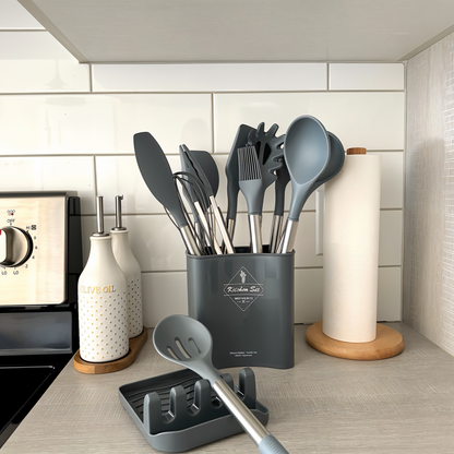 SilicoSteelChef™ – 12-Delige Siliconen Keukengerei Set – Hittebestendige Kookhulpen Set