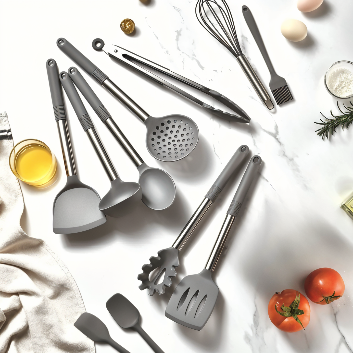 SilicoSteelChef™ – 12-Delige Siliconen Keukengerei Set – Hittebestendige Kookhulpen Set