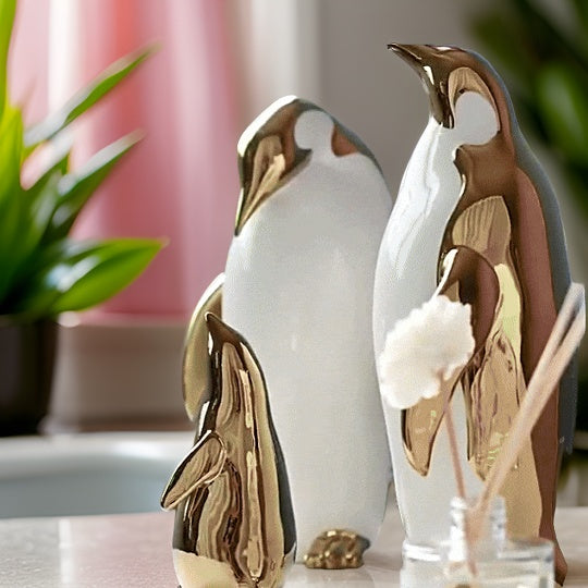 GoldPenguin™ – Luxe Pinguïn Sculptuur – Gouden Keramiek Decor