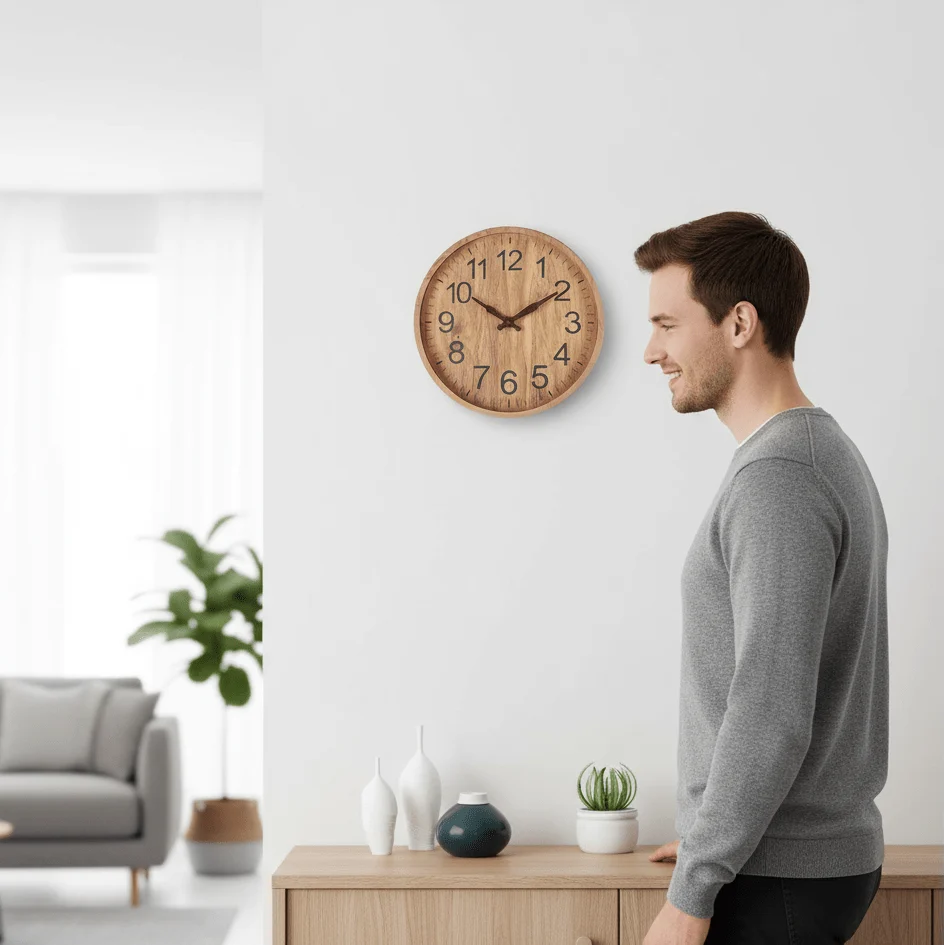 Horizon Wandklok - Natuurlijke Houtlook, Geruisloos Design 1