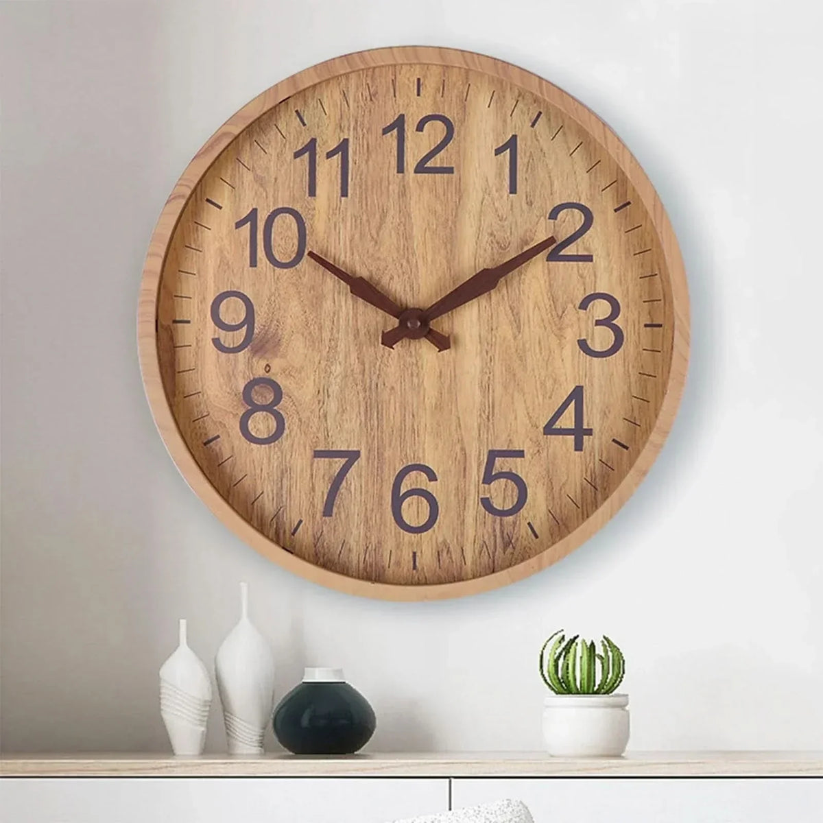 Horizon Wandklok - Natuurlijke Houtlook, Geruisloos Design 2