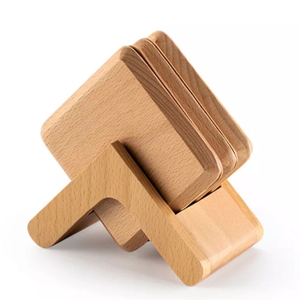 Houtan Onderzetters - Houten Set van 6, Zwart Walnoot en Beukenhout met Houder 4